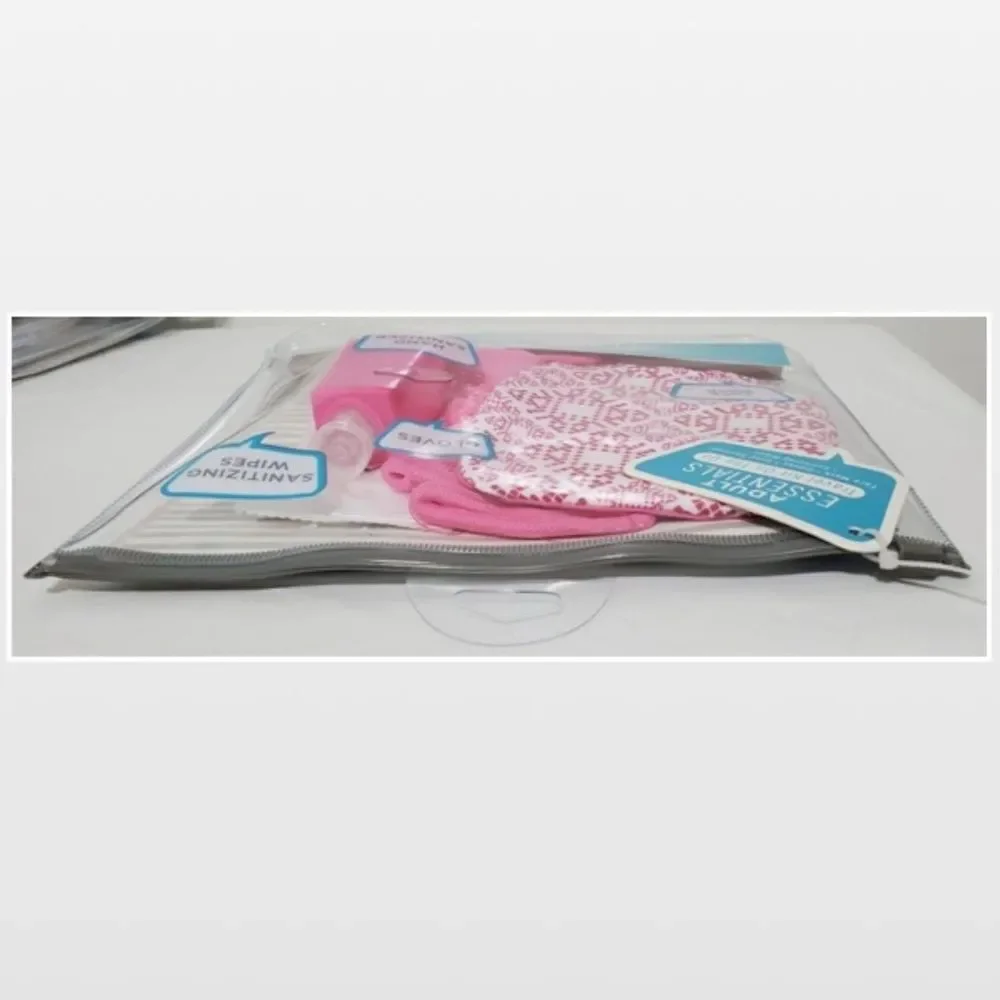 New ABG Accessories Mask Gloves Wipes Adult Travel Kit Grey White 8 Piece NWT
